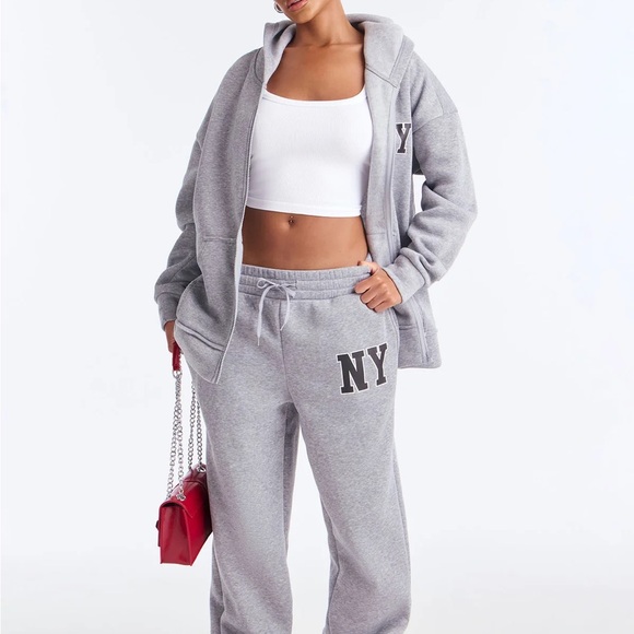 Fashion Nova Pants - Fashion Nova Grey NY Track Joggers - Women